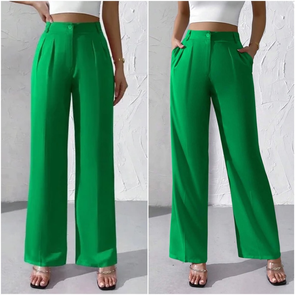 Solid High Waist Wide leg Minimalist Pants - Picture 2 of 8